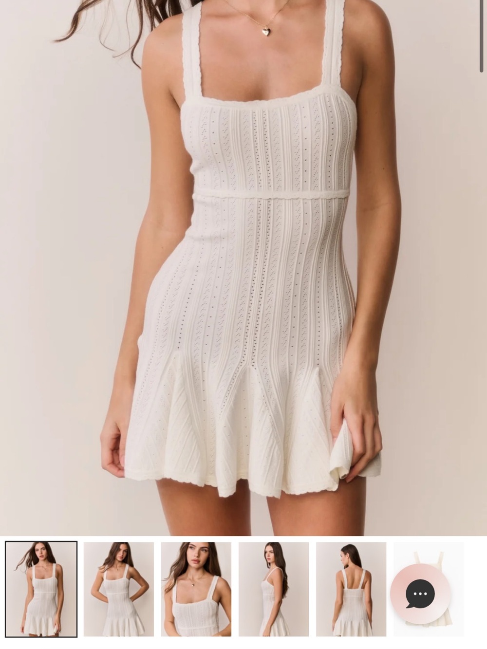 LoveShackFancy Tabitha Cream Knit Square-Neck Mini Dress NWT SMALL